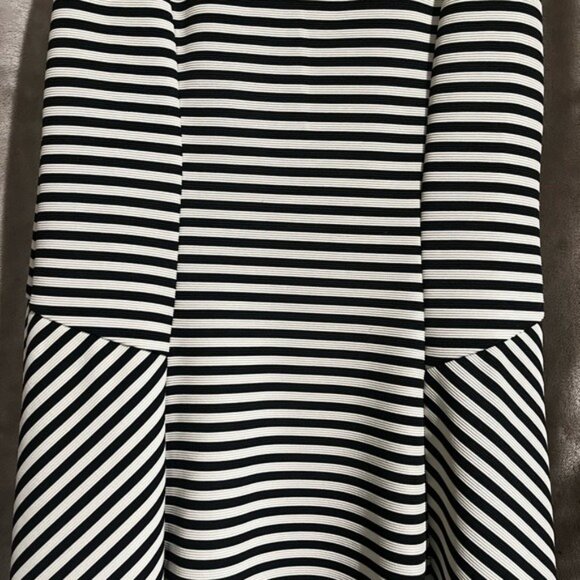 Beige by ECI Black White Striped Sleeveless Fit Flare Horizontal Diagonal Dress - Picture 11 of 12